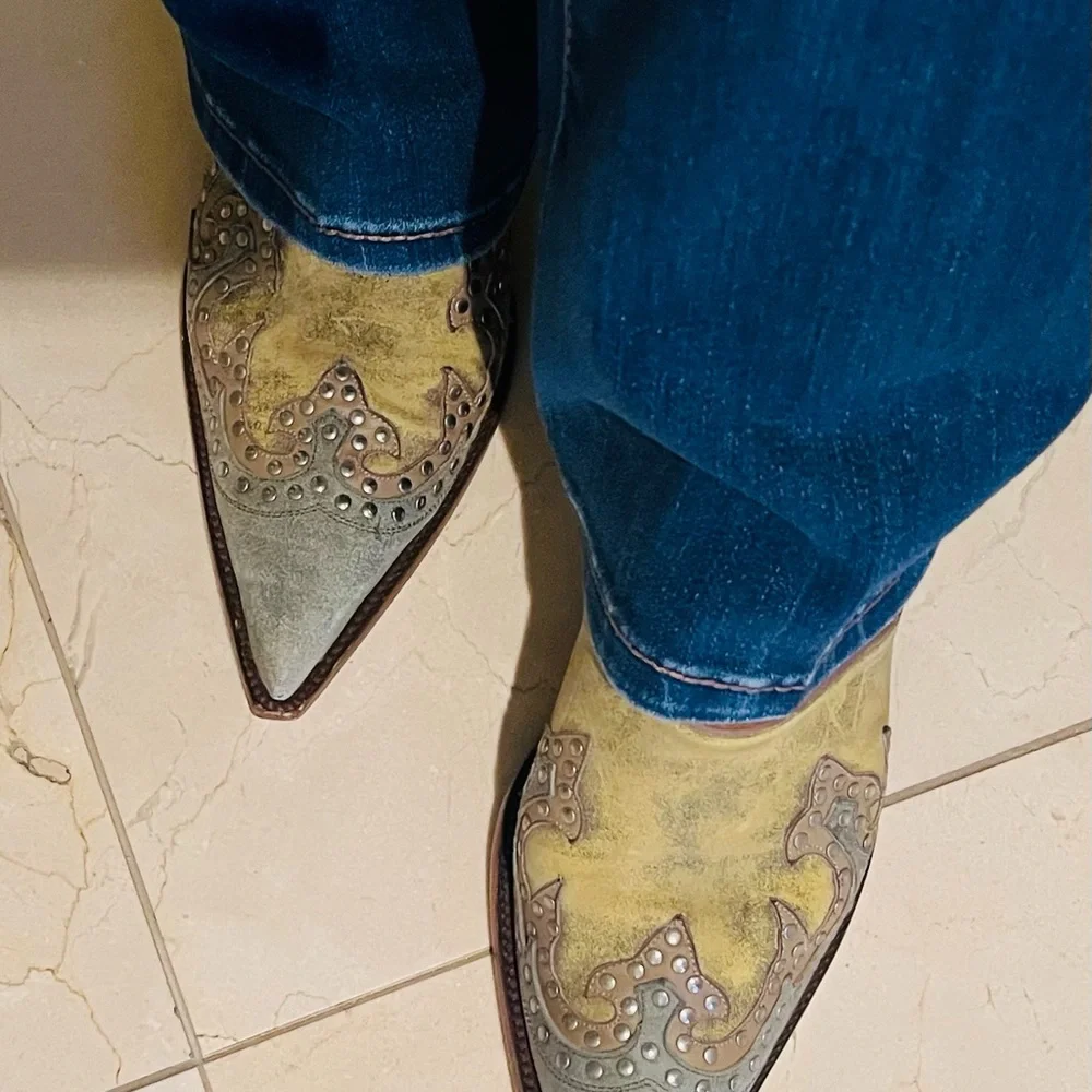 Old Gringo Olive Green & Light Blue Embellished Mules - Picture 5 of 5